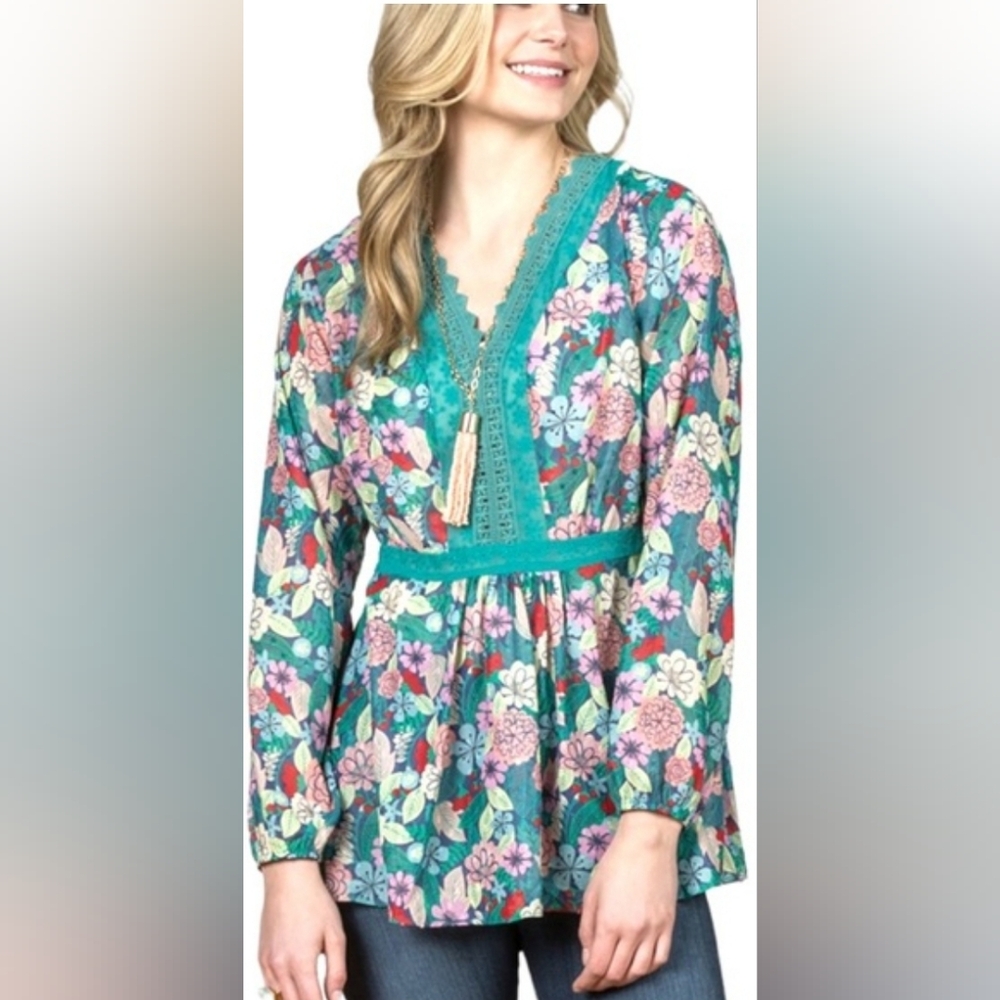 Matilda Jane Kookaburra Green Floral Tunic SIZE X LARGE